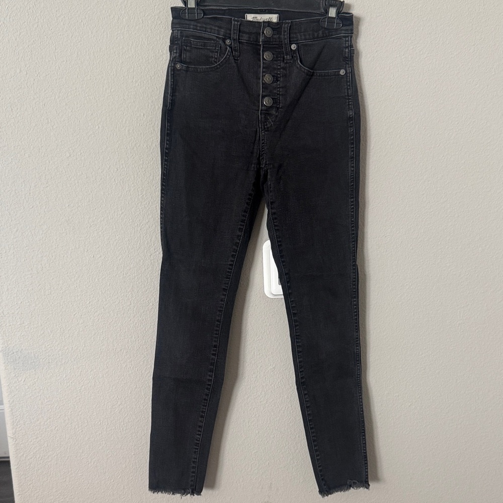 Madewell 10 inch High Rise Skinny Jeans Button Fly Faded Wash Black  Sz 25